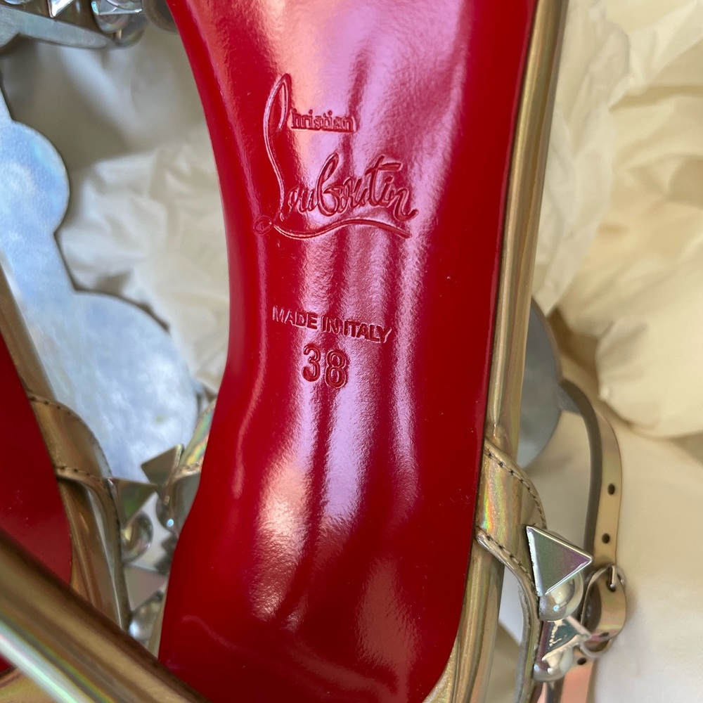 christian louboutin Goldora 100mm stiletto sandal spike iridescent sz 38 - Picture 10 of 12